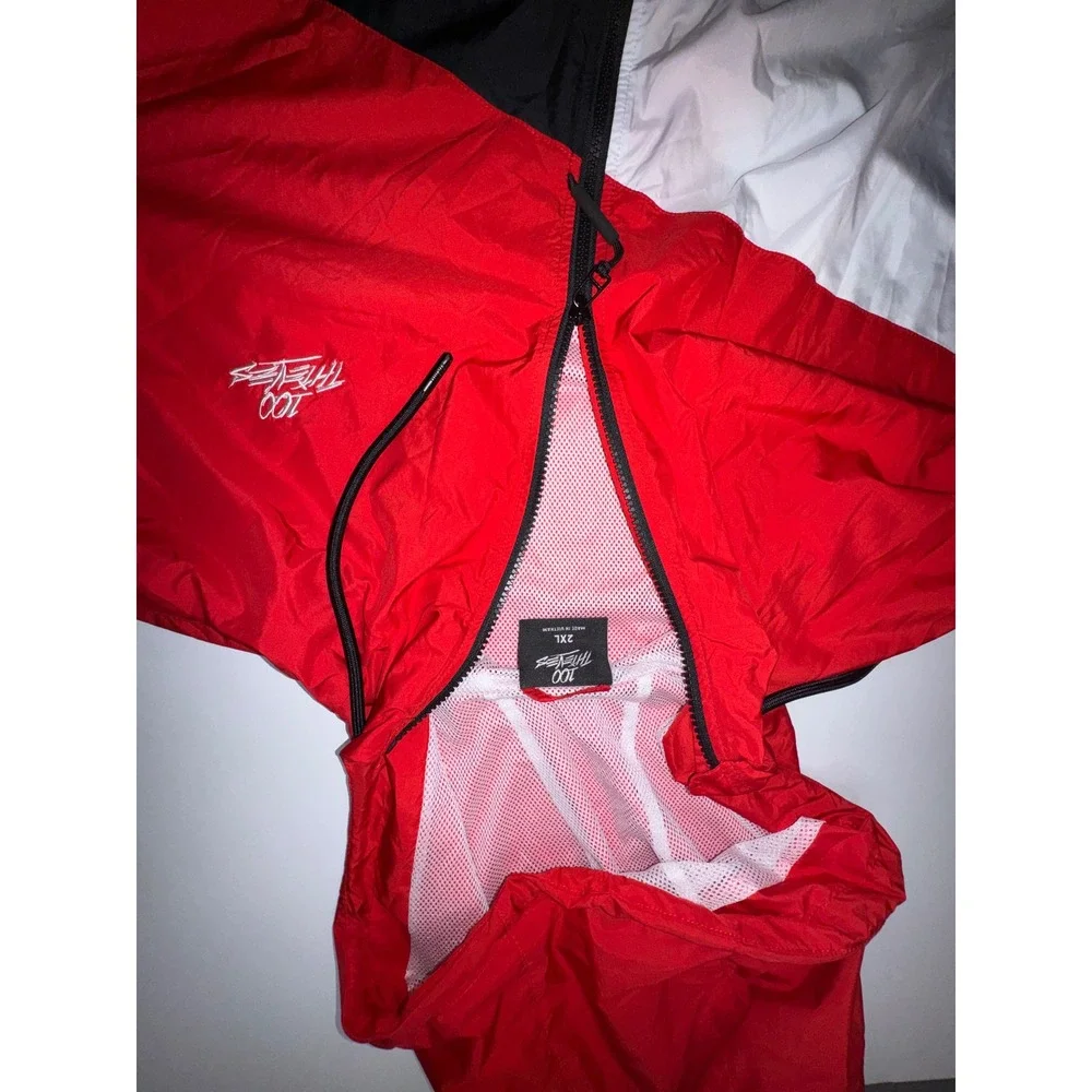 100 Thieves Windbreaker Jacket Mens 2XL Red Black White Zip Up Hooded Streetwear